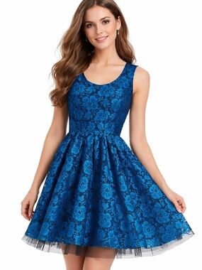 Rue 21 Women’s Sleeveless Dress Small Metalic Blue Black Short Lace Lined Party